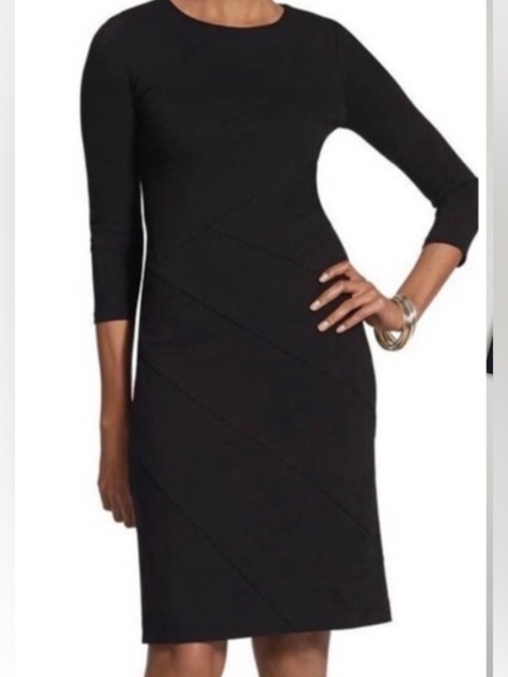 Chico's Medium Black Angled Seam‎ Wendi Ponte Knit Career Closet Staple Dress